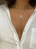 Y necklace mother of pearl - double evil eye talisman silver
