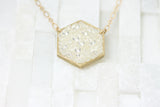 Geometric necklace-Hexagon necklace- white-
