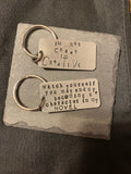 Large keychain stamped silver-tone