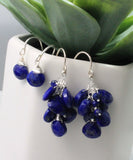 Lapis cluster earrings. Semi precious briolette. September birthstone