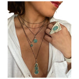 One of kind round medium pendant aquamarine and turquoise opal