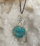 One of kind round medium pendant aquamarine and turquoise opal