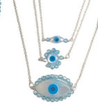 Large mother of pearl evil eye talisman. Aqua quartz on sterling silver