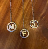Initial Mother of pearl pendant- mother of pearl and sterling silver