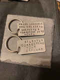 Large keychain stamped silver-tone