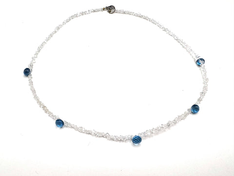 Short herkimer diamond and London blue briolette  beaded necklace