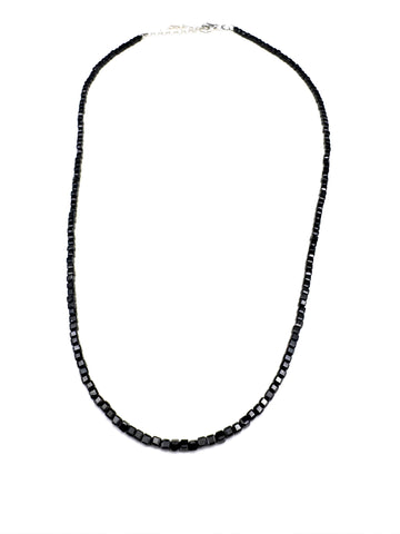 Short gemstone necklace black spinel square beads