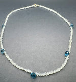 Short herkimer diamond and London blue briolette  beaded necklace