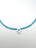 Evil eye mother of pearl hamsa shape and blue gemstone necklace
