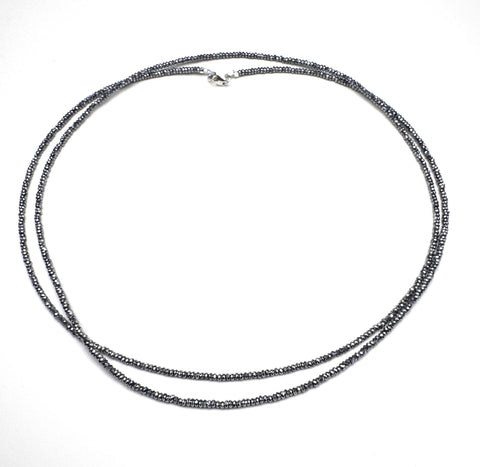 Long gemstone necklace silver pyrite