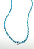 Evil eye mother of pearl round shape and blue gemstone necklace