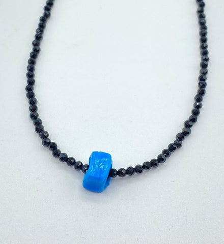 Square mati(evil eye)bead on black gemstone