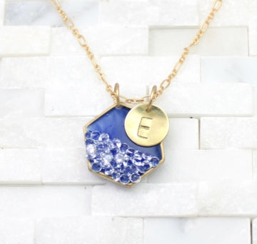 hexagon pendant and monogram necklace