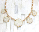 Geometric necklace-Hexagon necklace- white- bride- bridal-