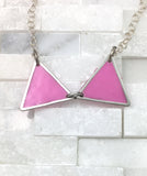 Pink cat-ear-minimalist- necklace- silver-tone- crystal bowtie-