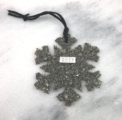 Unique Christmas ornament crushed gemstone- snowflake- pyrite