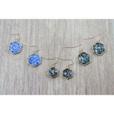 Hexagon- dangle earrings- blue dangle- gold earrings- statement earrings- cobalt