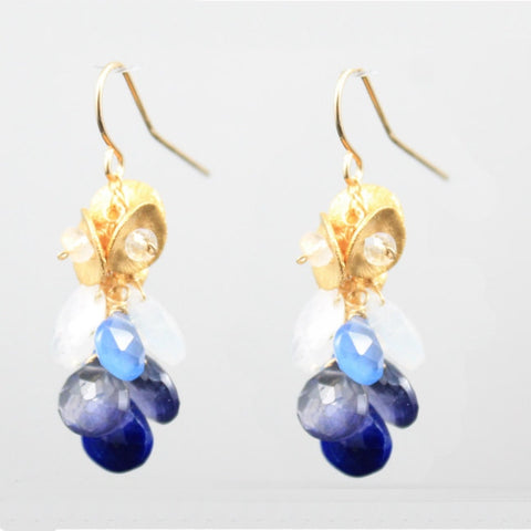 Ombre Blue dangly earrings- gold vermeil