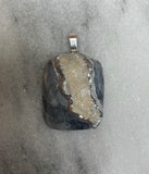one of a kind- White selenite druzy Rectangle pendant red round