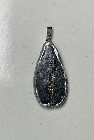 one of a kind- pyrite embedded in slate druzy drop pendant