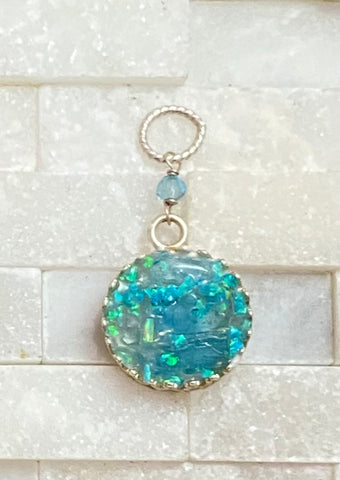 One of kind round medium pendant aquamarine and turquoise opal