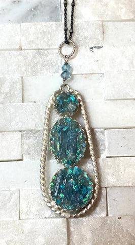 One of a kind. Statement pendant aquamarine and turquoise opal