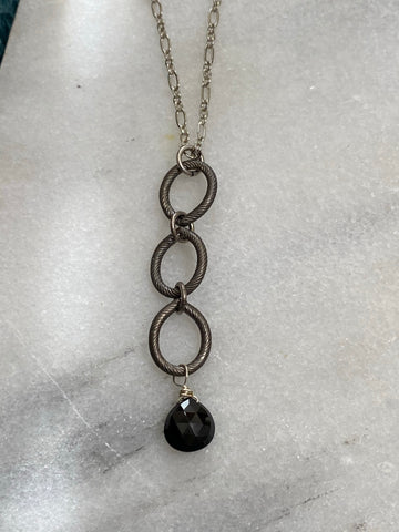necklace matte gunmetal on triple link. Black spinel-flash sale