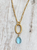 Single stone sky blue topaz necklace gold on single link