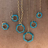 Hexagon turquoise hoop earrings gold plate