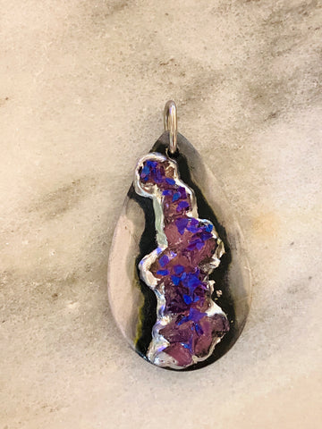 one of a kind- amethyst druzy drop pendant purple large