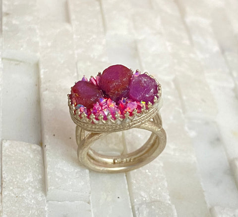 One of a kind ring- Ruby And Pink 0pal 02