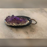 one of a kind- amethyst druzy OVAL pendant purple