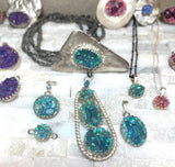 One of kind round medium pendant aquamarine and turquoise opal