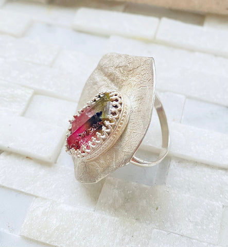 One of a kind adjustable ring- Tourmaline sterling silver