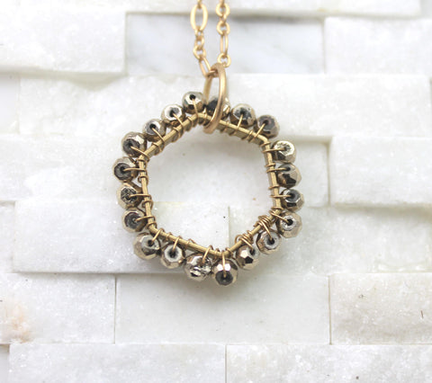 Pyrite layering necklace large hexagon