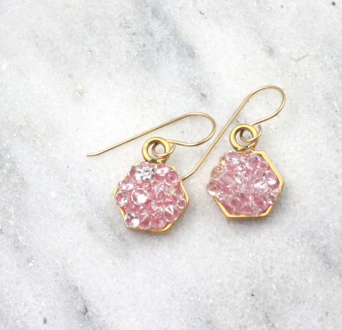 pink hexagon earrings small -