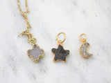tiny druzy pendants, star, moon, cross